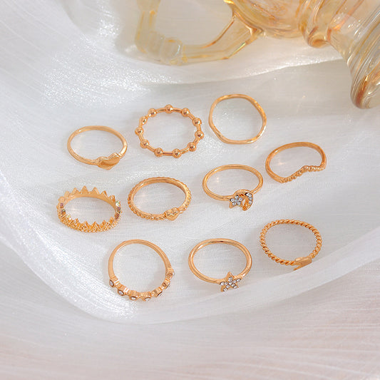 Meteor star moon set ring