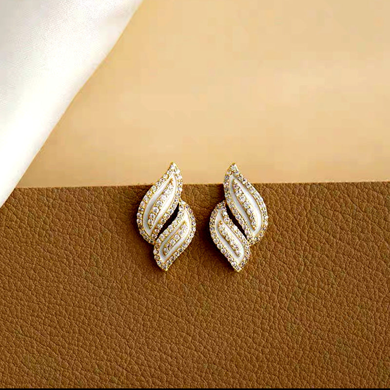S925 Silver Needle Fashion Full Diamond Leaf Earrings
