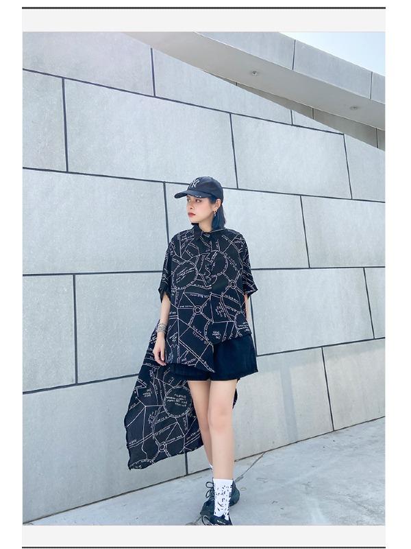 Printed High-Low Lapel Blouse