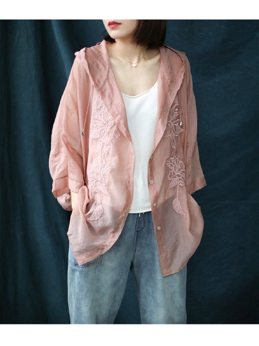 VINTAGE EMBROIDERED LINEN SUN-PROOF THIN OUTWEAR