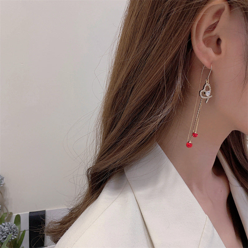 Red three-dimensional full diamond Ball Earrings