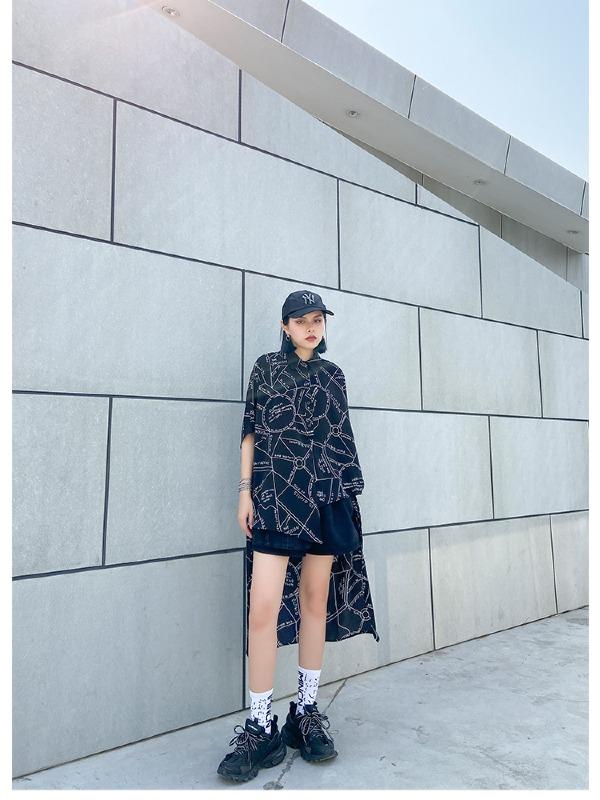 Printed High-Low Lapel Blouse