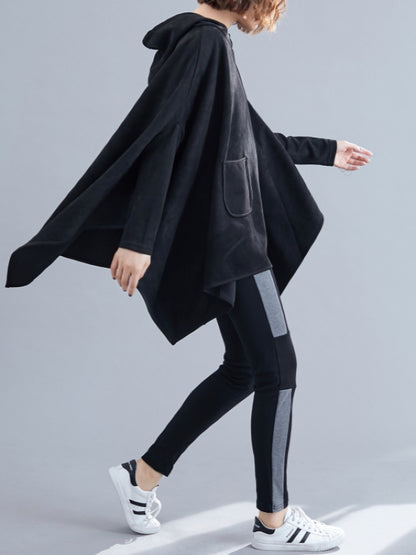 LOOSE SOLID CROPPED HOODIE SWEATSHIRT