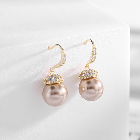 Simple zircon vintage pearl earrings