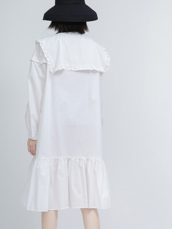 Loose Solid Ruffle Collar Cropped Falbala Dress
