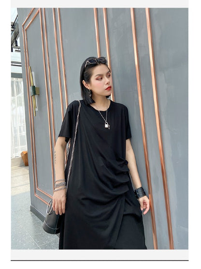 LOOSE CROPPED RUFFLED THIN MIDI DRESS