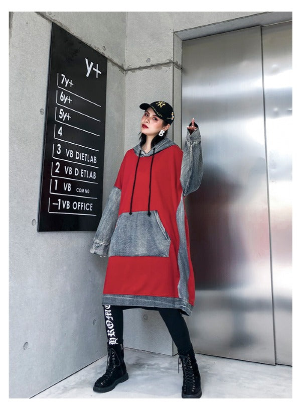 Loose Jean Splicing Hoodie
