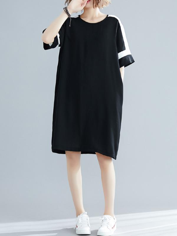 Plus Size Loose Chiffon Contrast Color Midi Dress