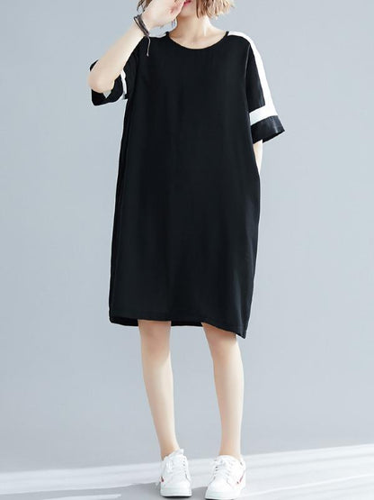 Plus Size Loose Chiffon Contrast Color Midi Dress