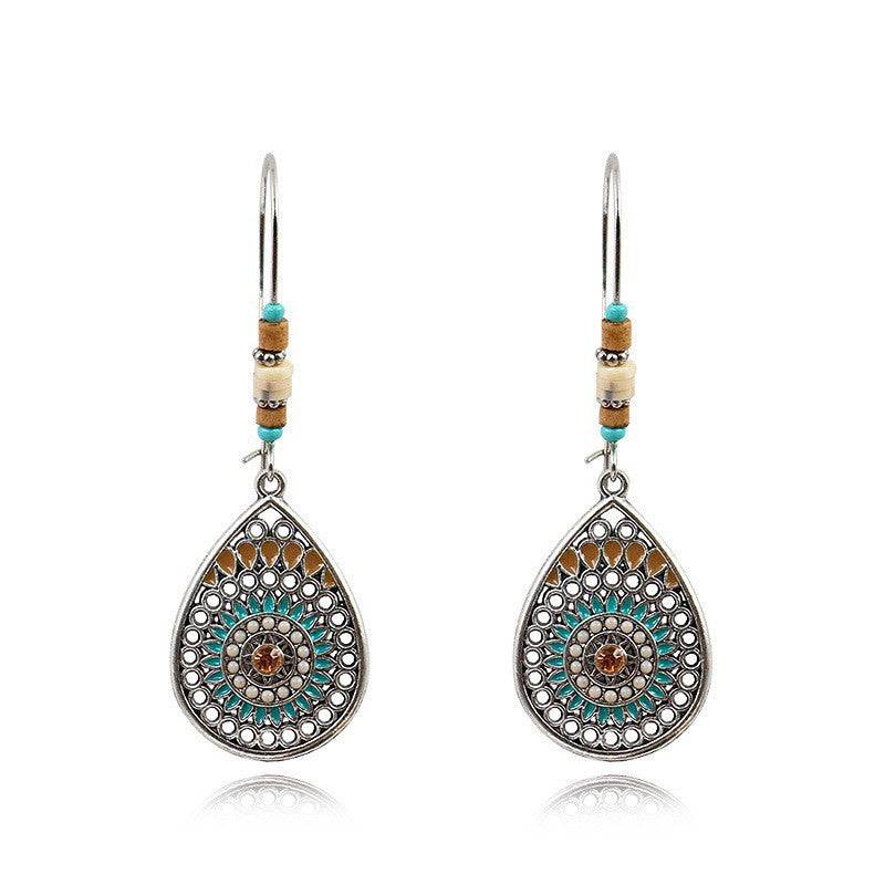 Alloy earrings openwork leaf turquoise earrings
