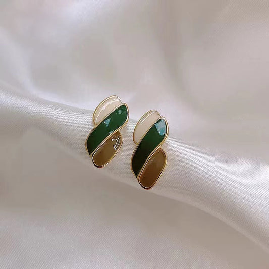 S925 silver pin contrast geometric earrings