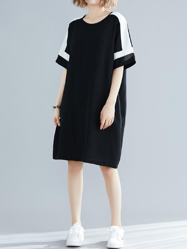 Plus Size Loose Chiffon Contrast Color Midi Dress