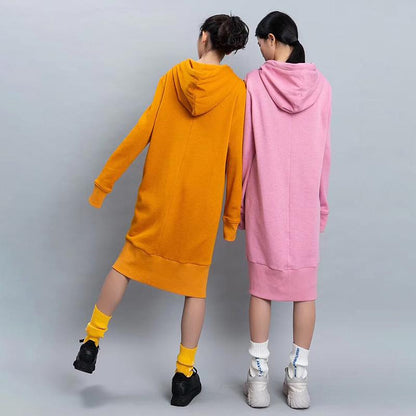 Hoodie Drawstring Winter Long Sleeve Midi Dress