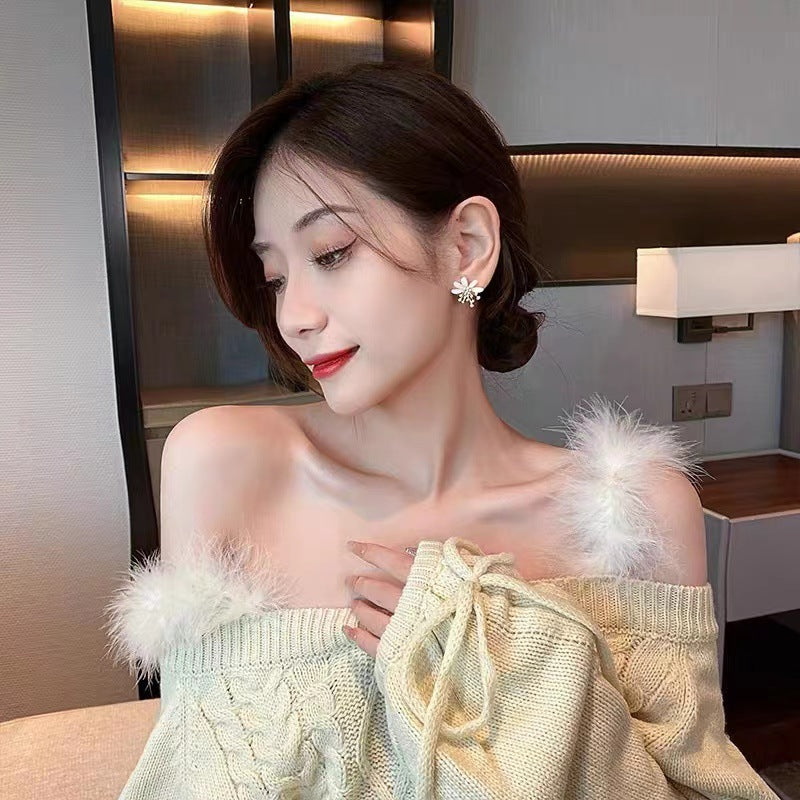 S925 Silver Needle Flower Pearl Earrings