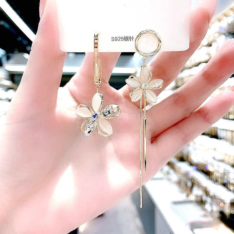 Bowknot geometric tassel long pearl rhinestone earrings