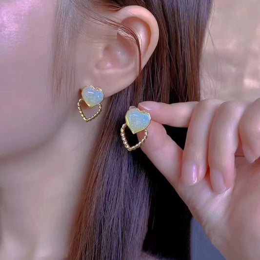 S925 Silver Needle Love Polarized fried dough twist Circle Heart Earrings