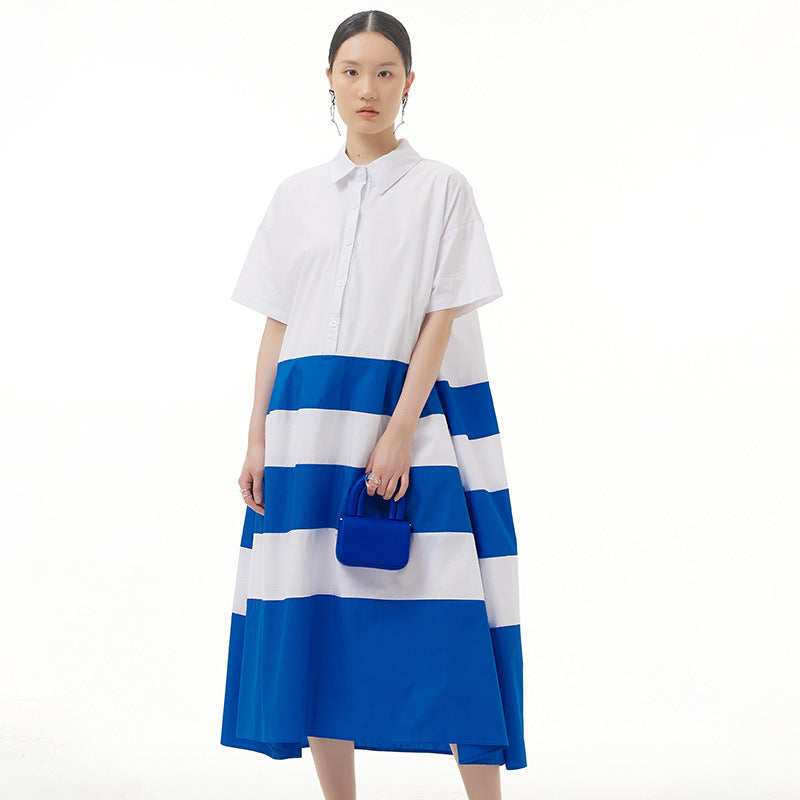 Color contrast patchwork skirt oversize women's loose skinny hem dress