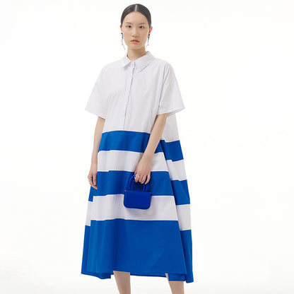 Color contrast patchwork skirt oversize women's loose skinny hem dress