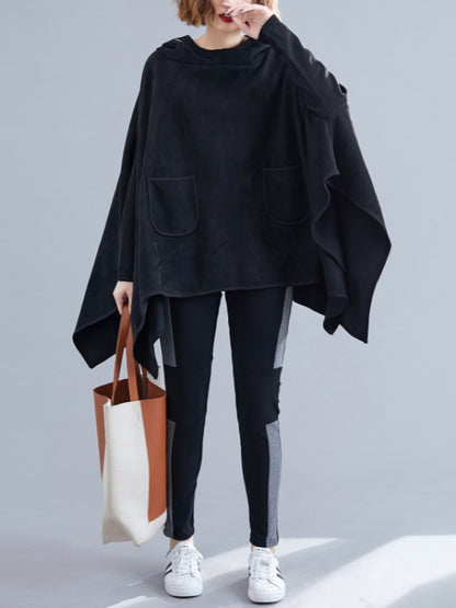 LOOSE SOLID CROPPED HOODIE SWEATSHIRT