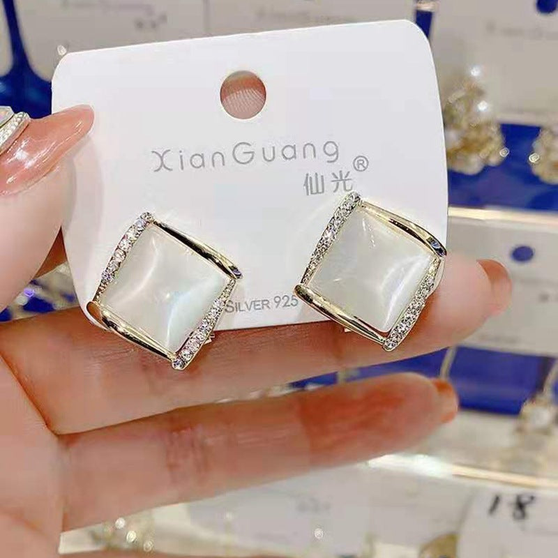 S925 Silver Needle Opal Earrings