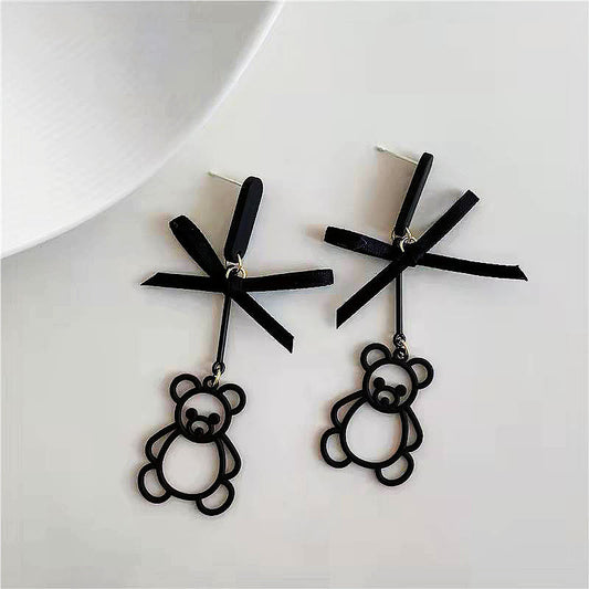 WHOLESALE BlackBowKnot cute bear long retro exaggerated earrings