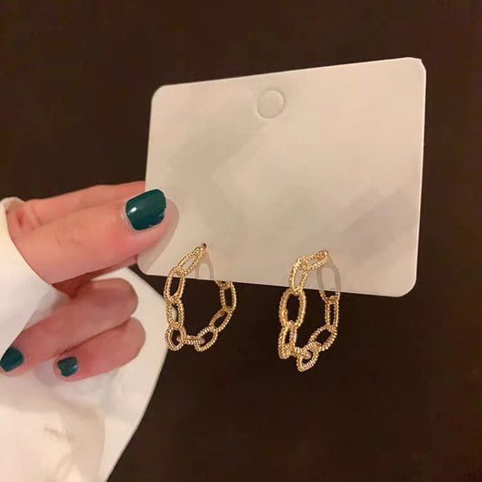 S925 silver needle round chain simple vintage earrings