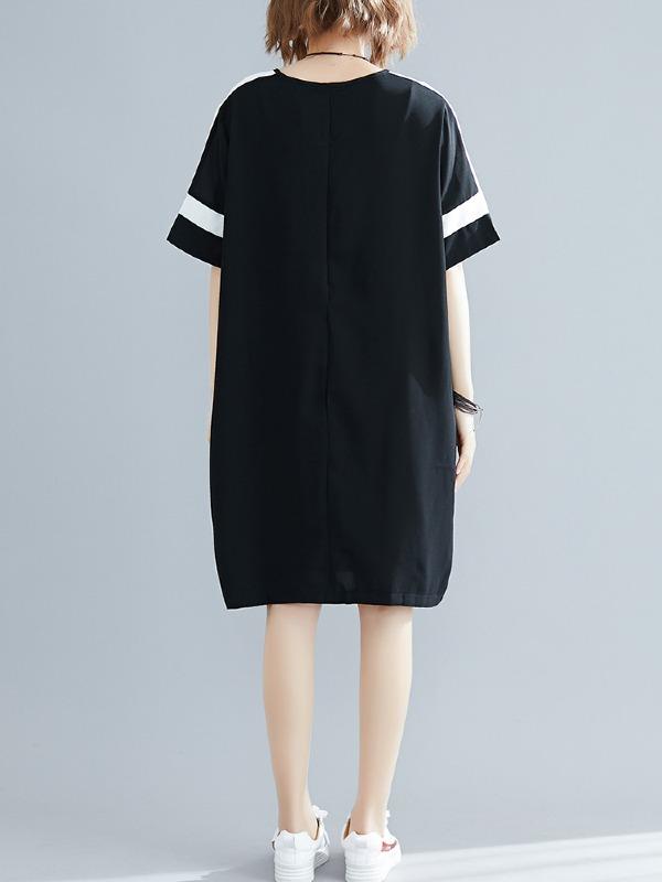 Plus Size Loose Chiffon Contrast Color Midi Dress