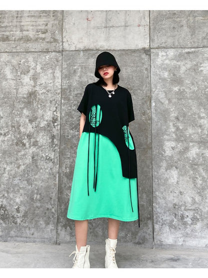 LOOSE CONTRAST COLOR A-LINE DRESS