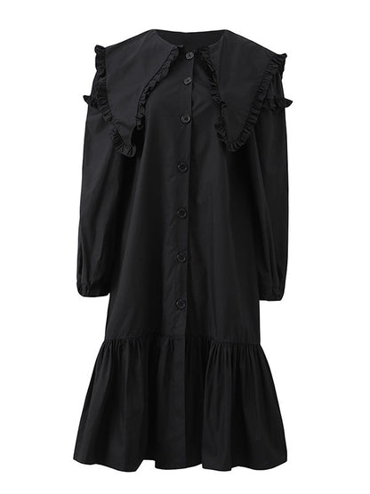 Loose Solid Ruffle Collar Cropped Falbala Dress