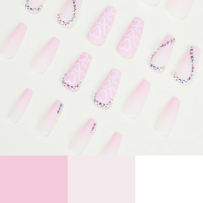 Pink love rhinestone PRESS ON NAILS