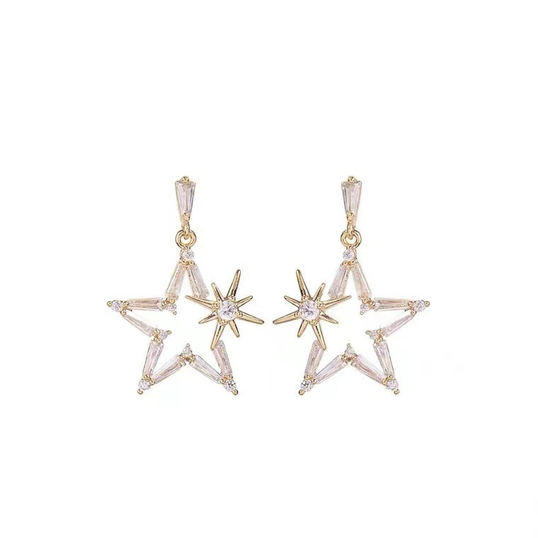 S925 silver needle five-pointed star studded with diamond star earrings