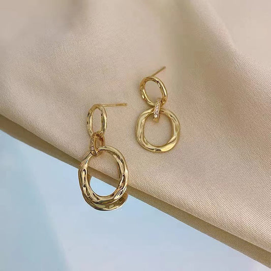 S925 Silver Needle Metal Hollow Geometric Circle Earrings