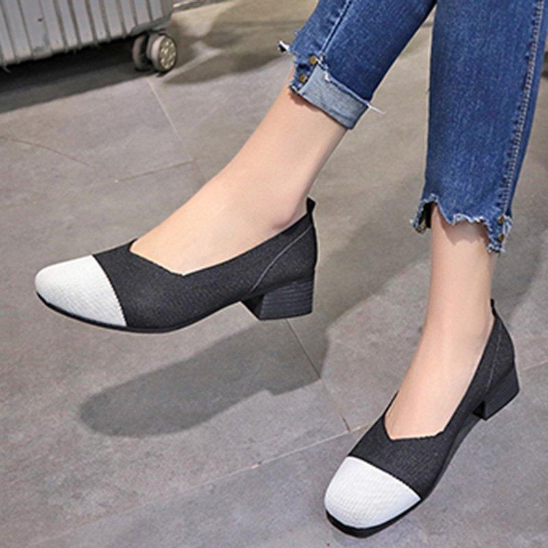 Color Block Chunky Heel Daily Casual Shoes