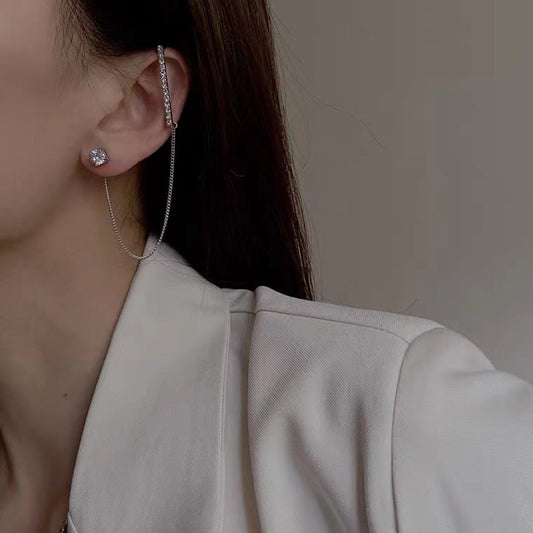 S925 silver needle rectangular chain herringbone earrings