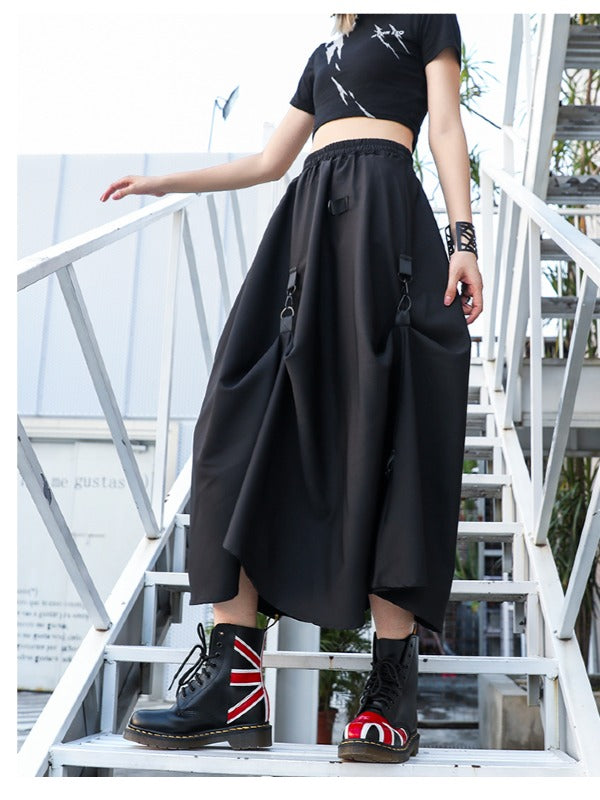 BLACK LOOSE EMPIRE A-LINE SKIRT
