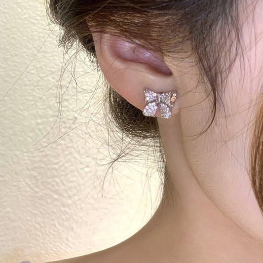 Small and exquisite full diamond bow earrings