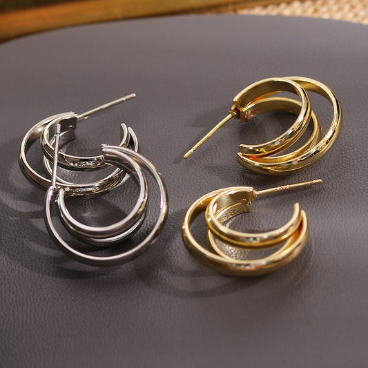 S925 simple C-shaped hollow earrings