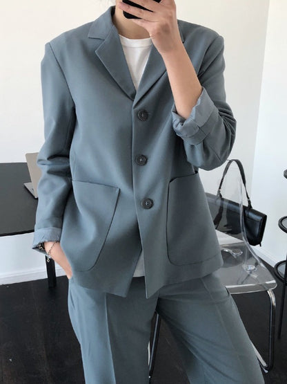 Loose Solid Casual Blazer Lapel Outwear