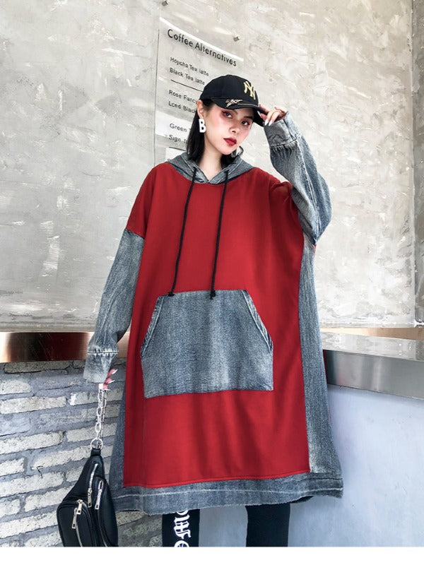 Loose Jean Splicing Hoodie