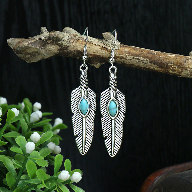 Silver geometric metal turquoise earrings