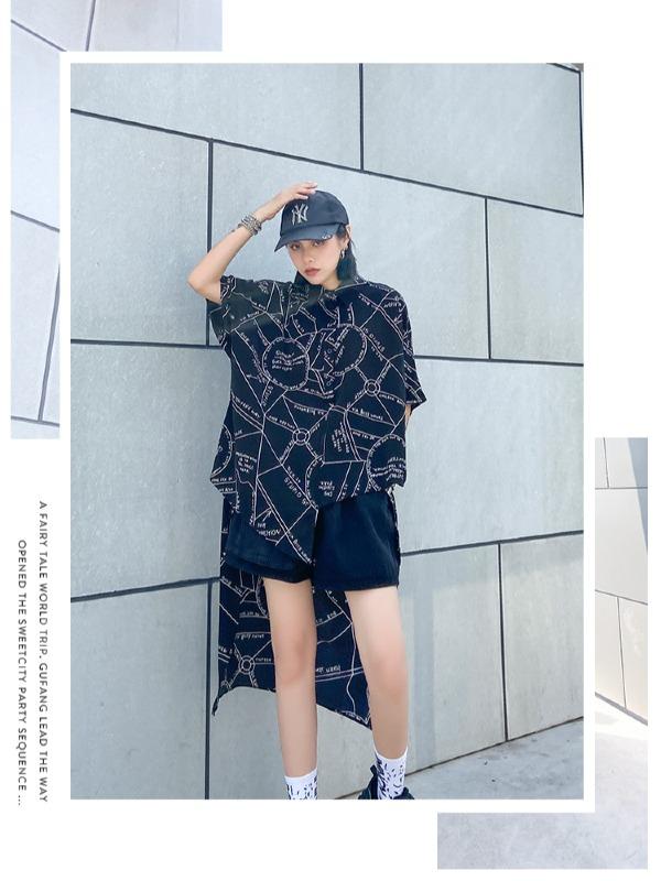 Printed High-Low Lapel Blouse