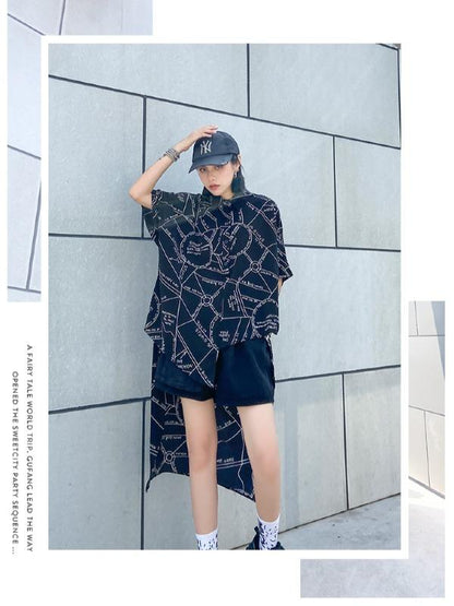 Printed High-Low Lapel Blouse