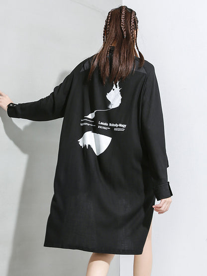 Loose Print Shirt Cropped Lapel Shirt