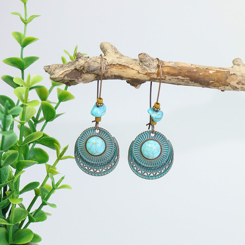 Alloy earrings openwork leaf turquoise earrings