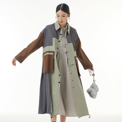 Fashion large women's wear contrast coat loose and thin medium and long windbreaker coat