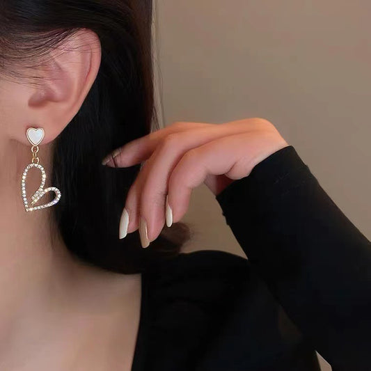 S925 Silver Needle Bear Asymmetric Diamond Tassel Earrings