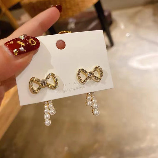 S925 silver pearl bow earrings