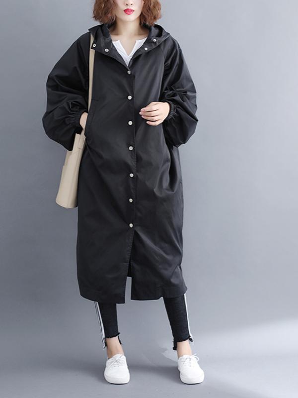 LOOSE PUFF SLEEVE HOODED LONG OUTWEAR