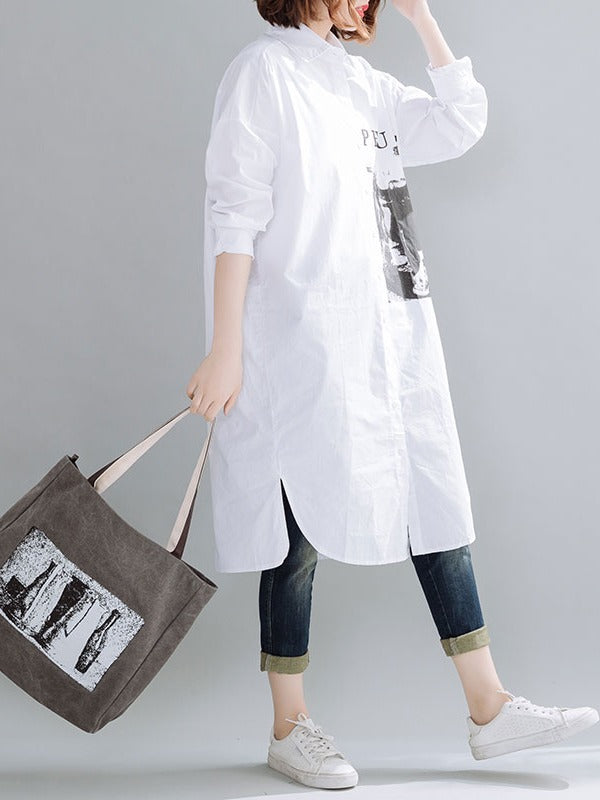 Loose Letter Print Long Shirt