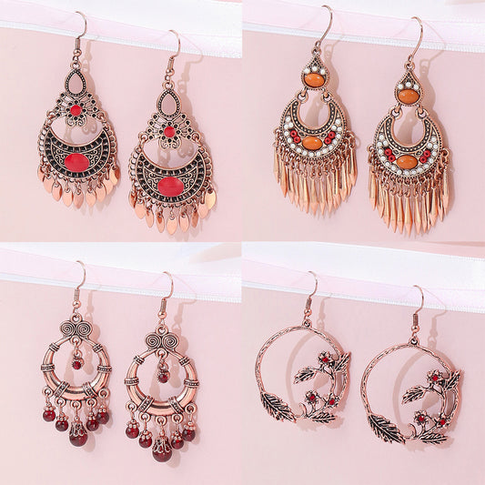 Bohemian French Vintage Stone Red Earrings